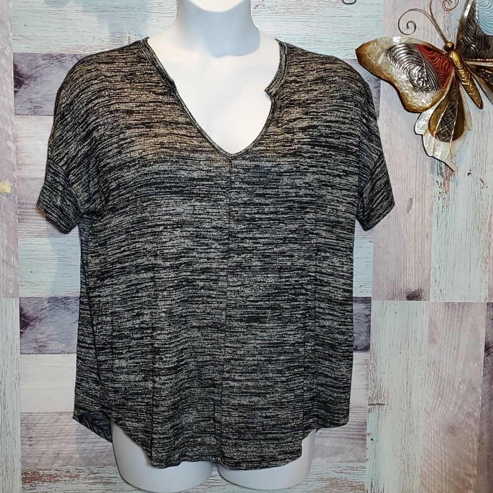 A.N.A. Sz Xl Black White Heather Oversized Vneck Slip Over Blouse 524